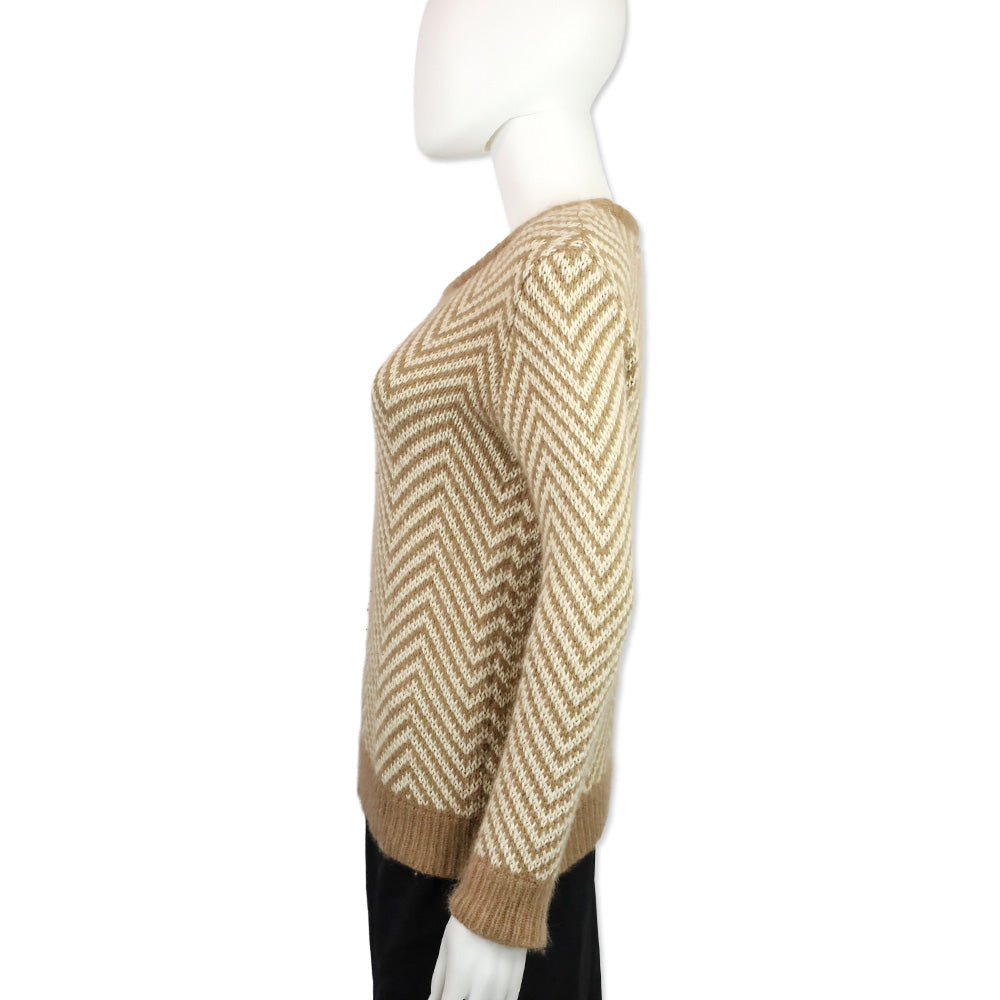 Ganni Anthropologie Beige/Cream Chevron Candy Floss Wool Angora Blend Sweater