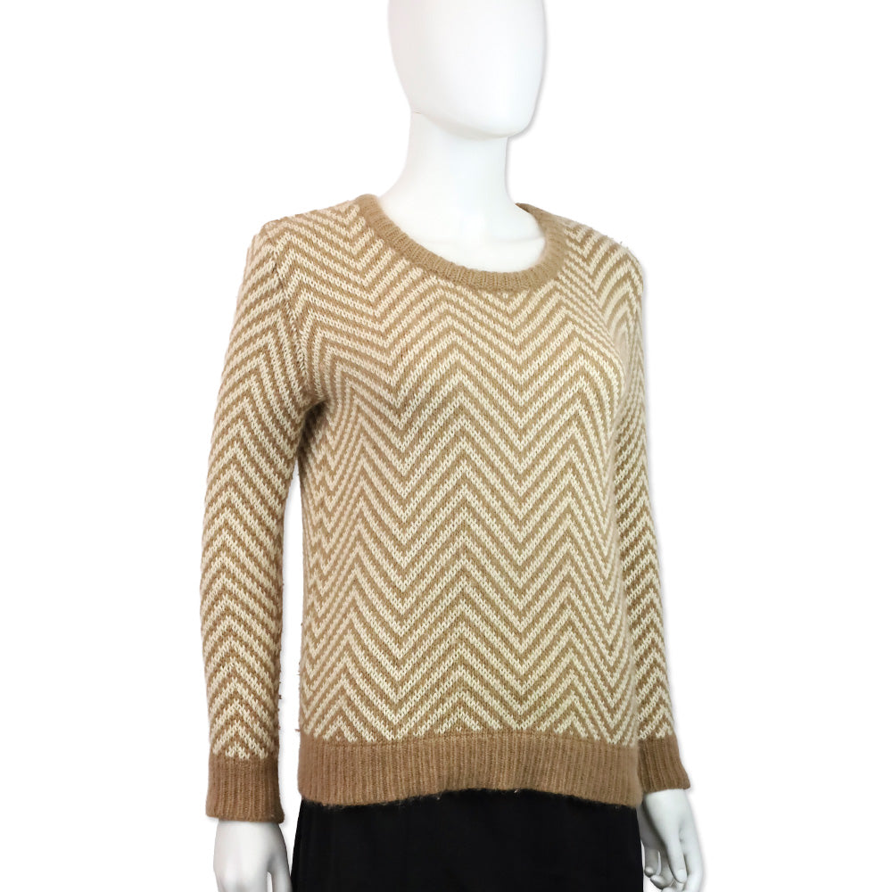 Ganni Anthropologie Beige/Cream Chevron Candy Floss Wool Angora Blend Sweater