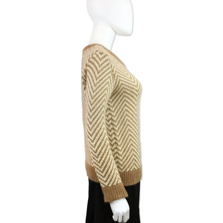 Ganni Anthropologie Beige/Cream Chevron Candy Floss Wool Angora Blend Sweater