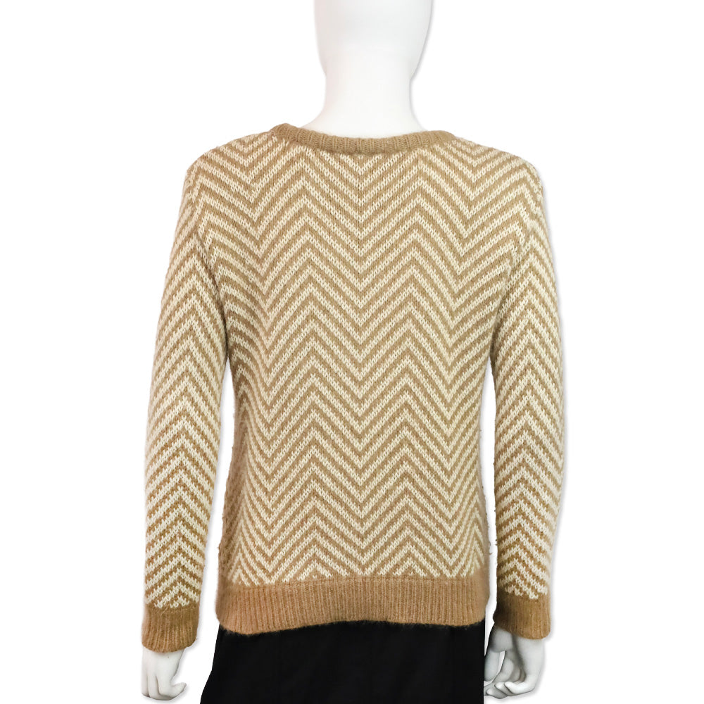 Ganni Anthropologie Beige/Cream Chevron Candy Floss Wool Angora Blend Sweater