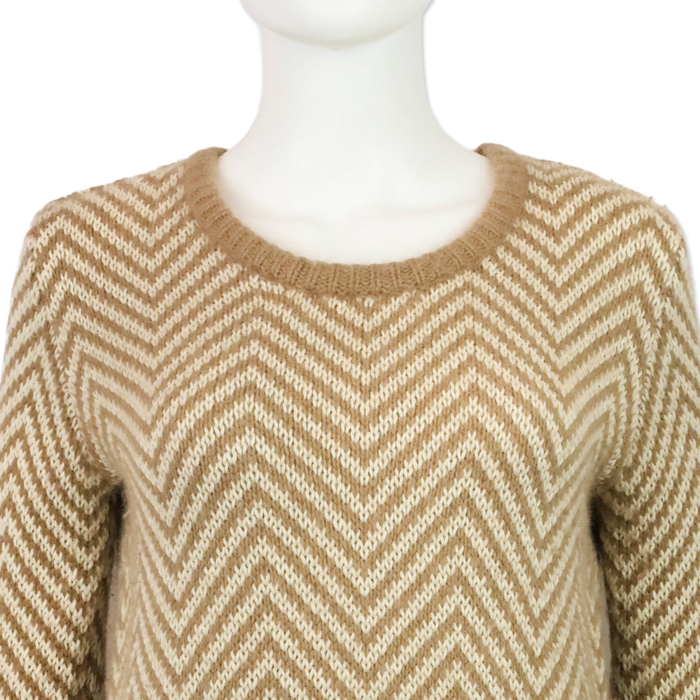 Ganni Anthropologie Beige/Cream Chevron Candy Floss Wool Angora Blend Sweater