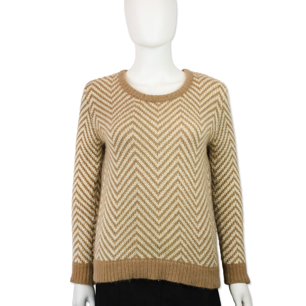 Ganni Anthropologie Beige/Cream Chevron Candy Floss Wool Angora Blend Sweater