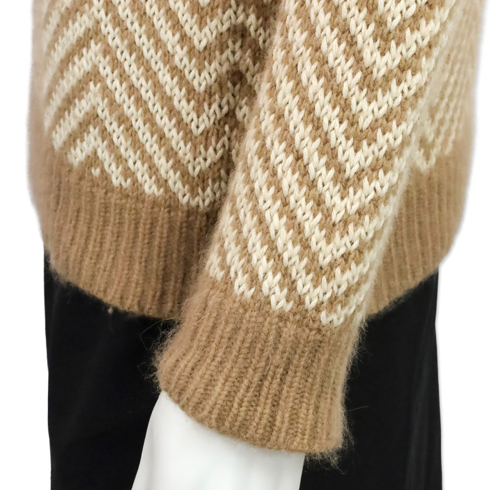Ganni Anthropologie Beige/Cream Chevron Candy Floss Wool Angora Blend Sweater