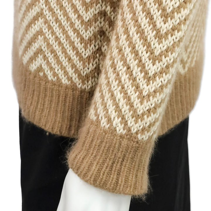 Ganni Anthropologie Beige/Cream Chevron Candy Floss Wool Angora Blend Sweater