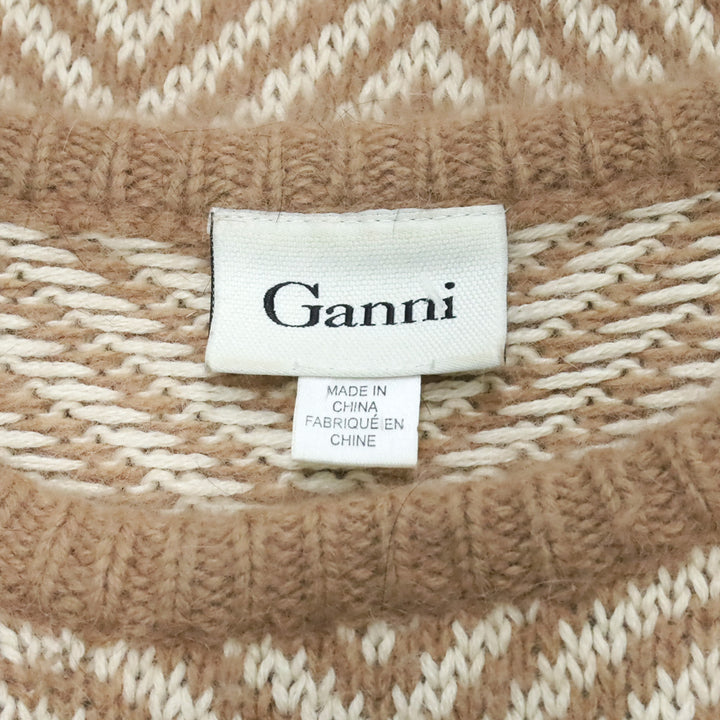 Ganni Anthropologie Beige/Cream Chevron Candy Floss Wool Angora Blend Sweater