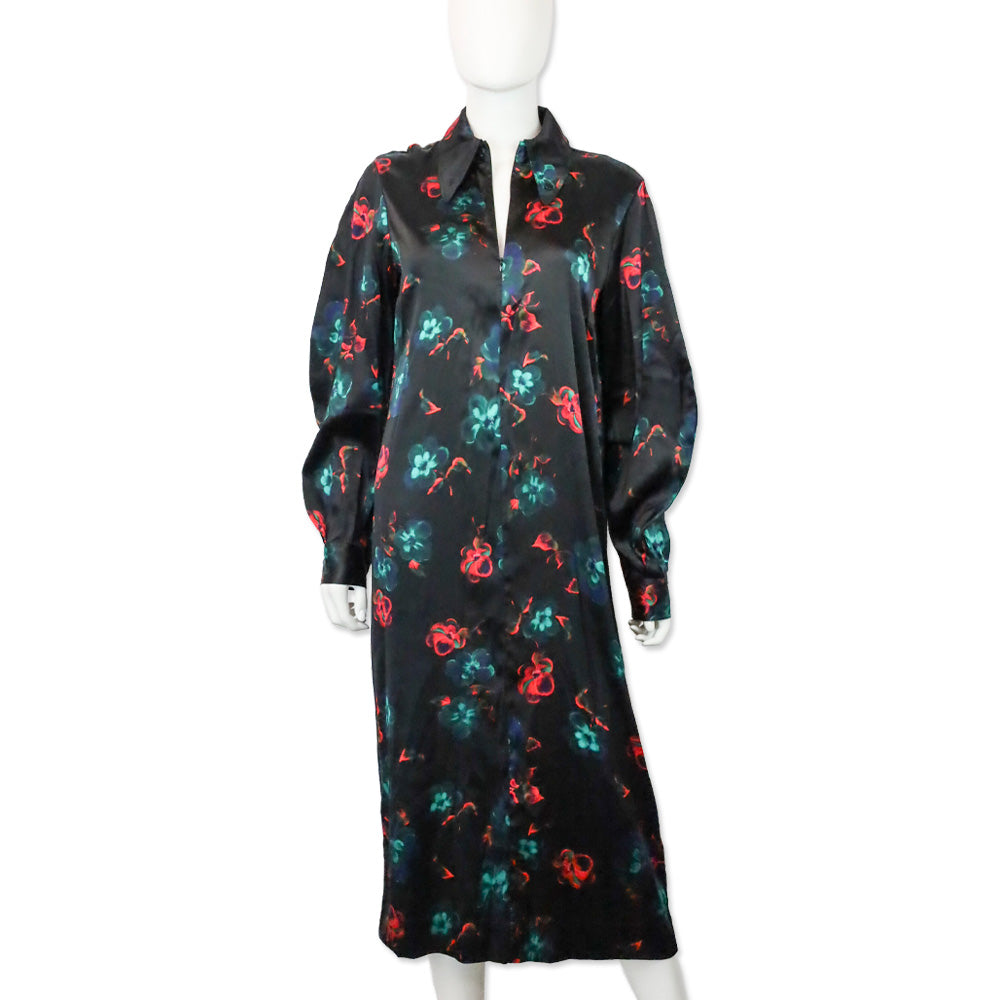 ganni floral satin dress Ganni Floral Satin Maxi Dress
