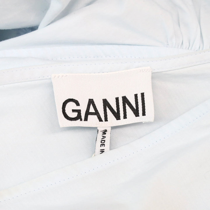 Ganni Illusion Blue Cotton Broderie Anglaise Puff Sleeve Mini Dress