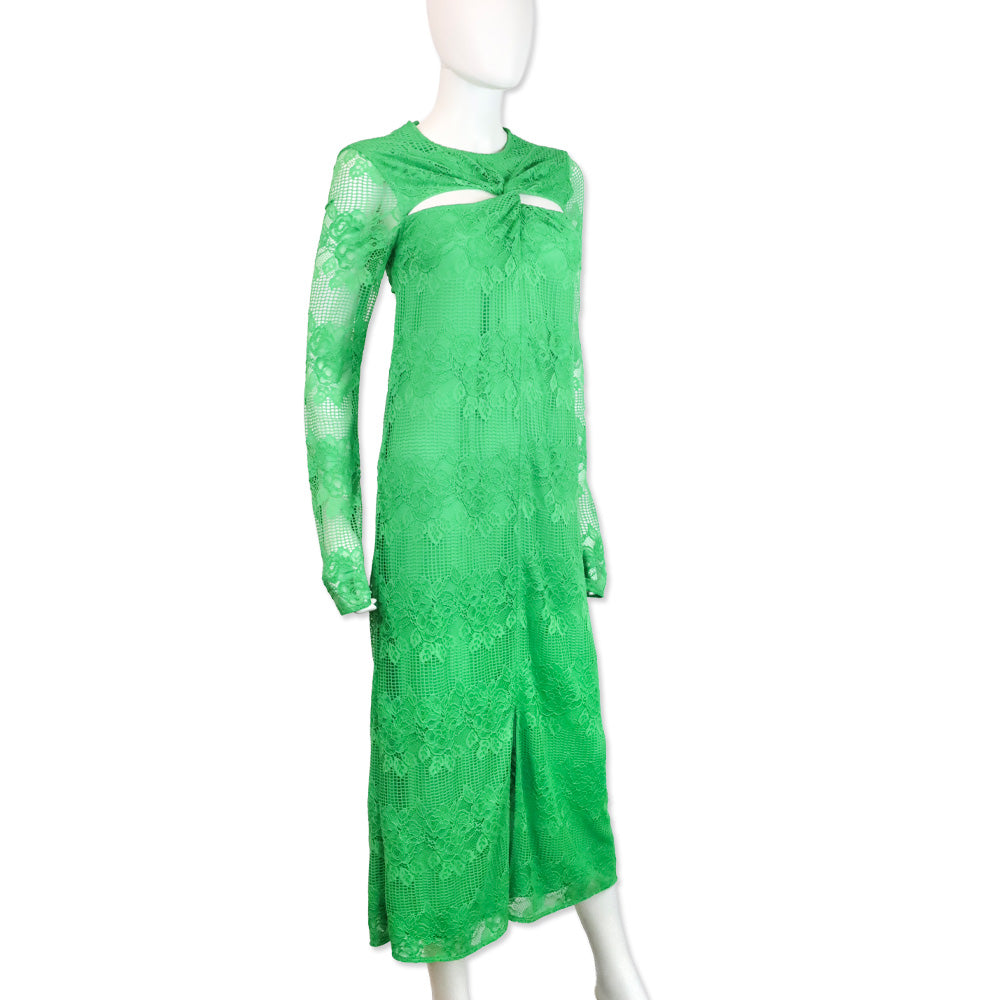 Ganni Kelly Green Lace Twist Maxi Dress
