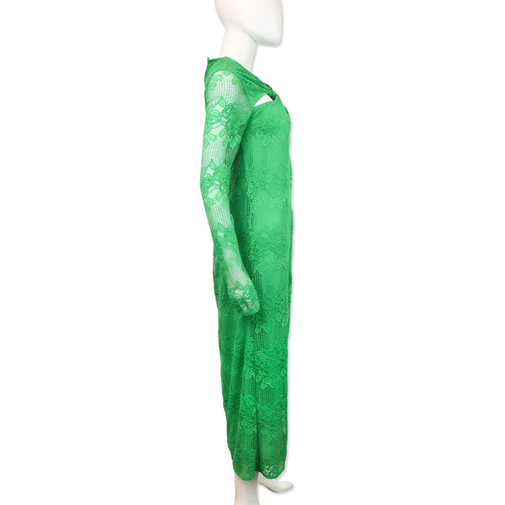 Ganni Kelly Green Lace Twist Maxi Dress