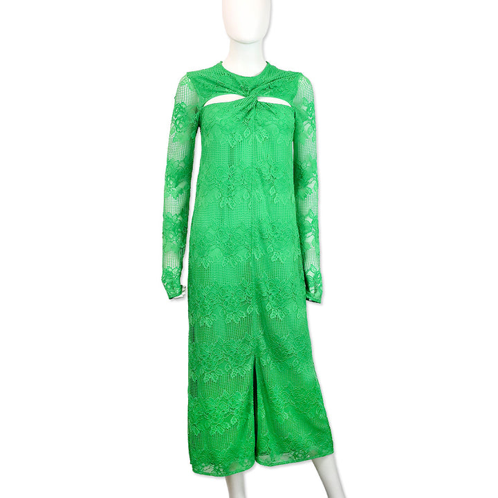 Ganni Kelly Green Lace Twist Maxi Dress