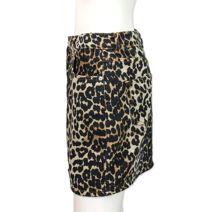 Ganni Leopard Print Denim Mini Skirt