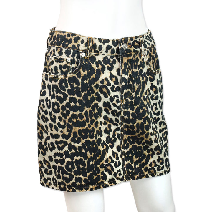 Ganni Leopard Print Denim Mini Skirt