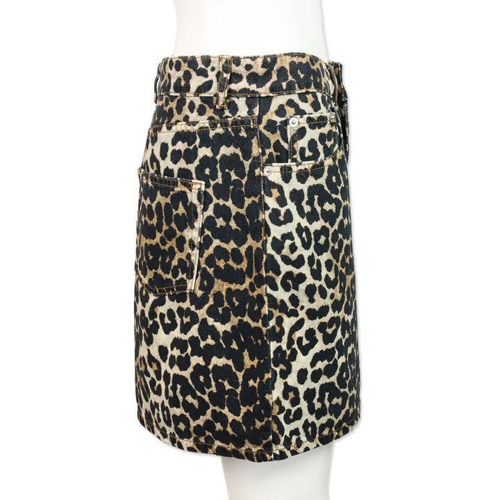 Ganni Leopard Print Denim Mini Skirt