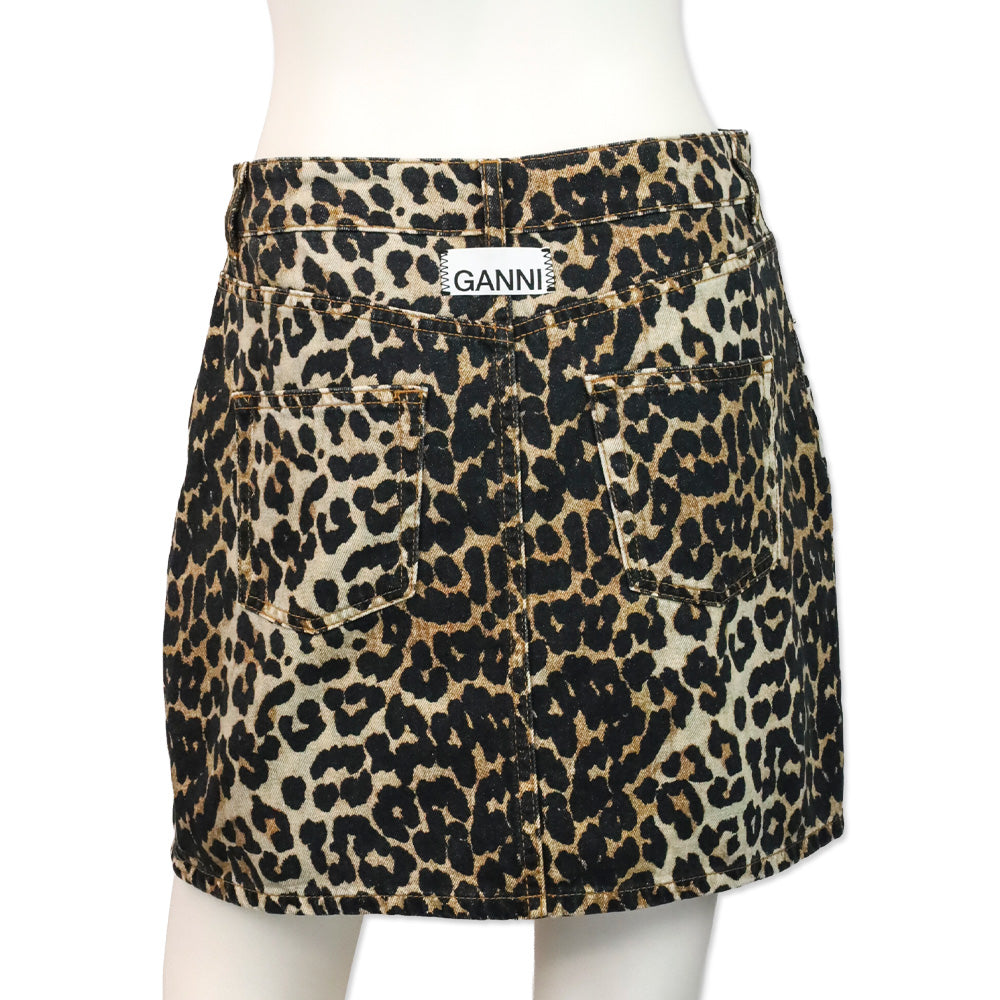 Ganni Leopard Print Denim Mini Skirt