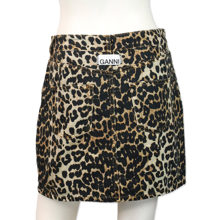 Ganni Leopard Print Denim Mini Skirt