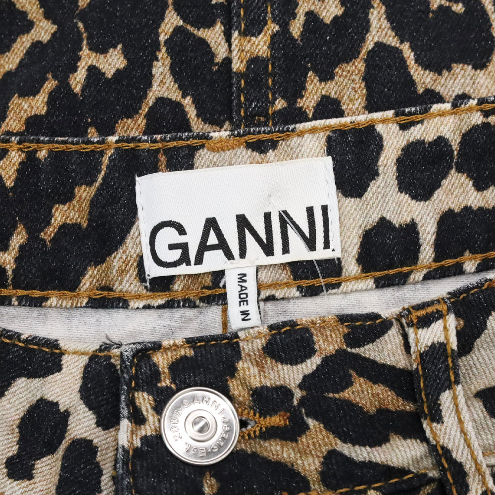Ganni Leopard Print Denim Mini Skirt
