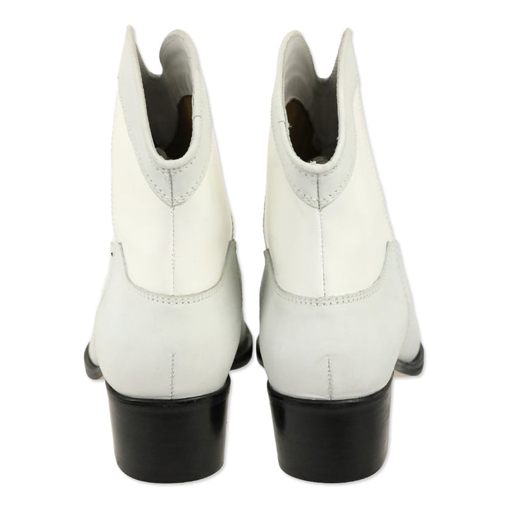 Ganni Meg White Leather Cowboy Western Ankle Boots