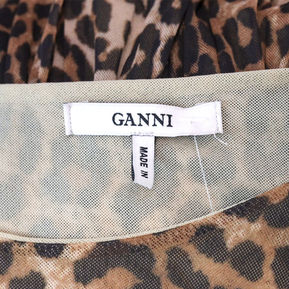 Ganni Tilden Mesh Leopard-Print Long Sleeve Maxi Dress