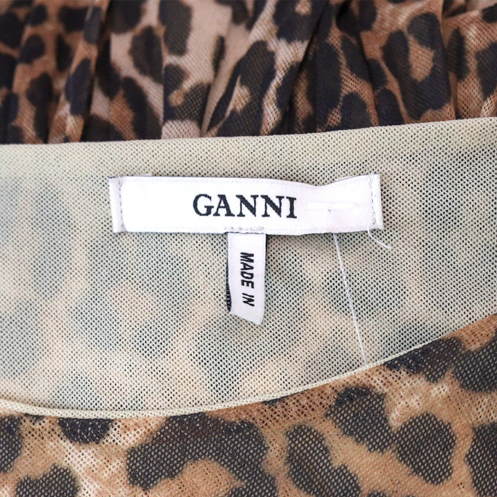 Ganni Tilden Mesh Leopard-Print Long Sleeve Maxi Dress