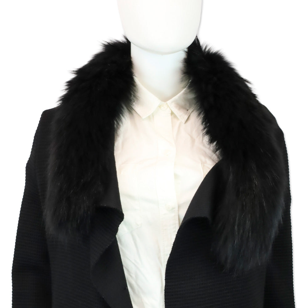 Generation Love Arielle Black Waffle Knit Raccoon Fur Collar Cardigan Sweater