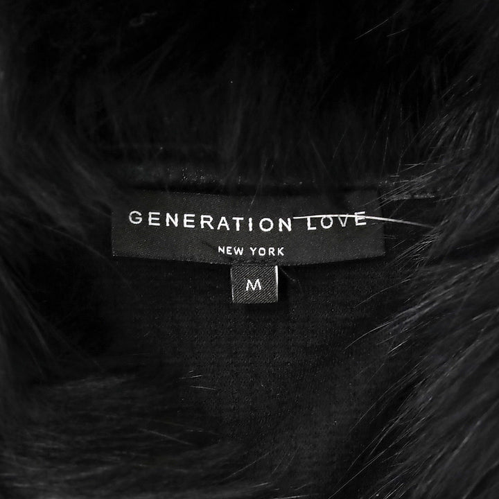 Generation Love Arielle Black Waffle Knit Raccoon Fur Collar Cardigan Sweater