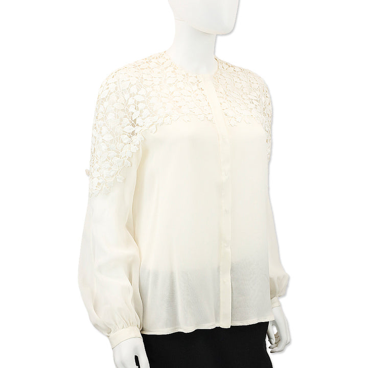 Giambattista Valli Cream Sheer Floral Lace Blouse