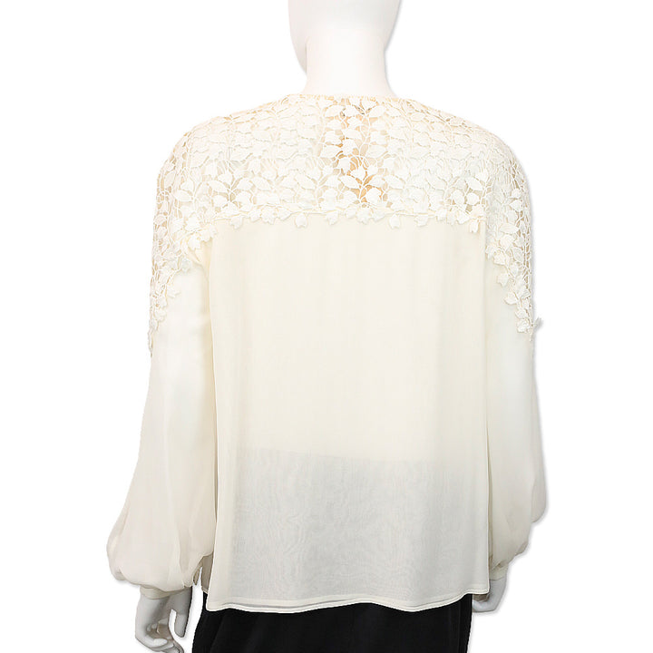Giambattista Valli Cream Sheer Floral Lace Blouse