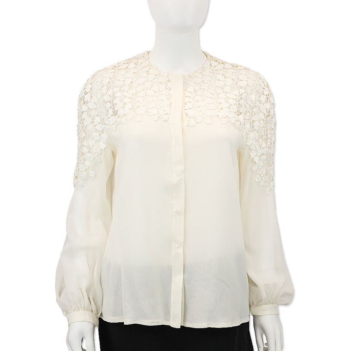 Giambattista Valli Cream Sheer Floral Lace Blouse