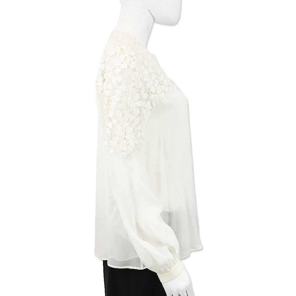 Giambattista Valli Cream Sheer Floral Lace Blouse