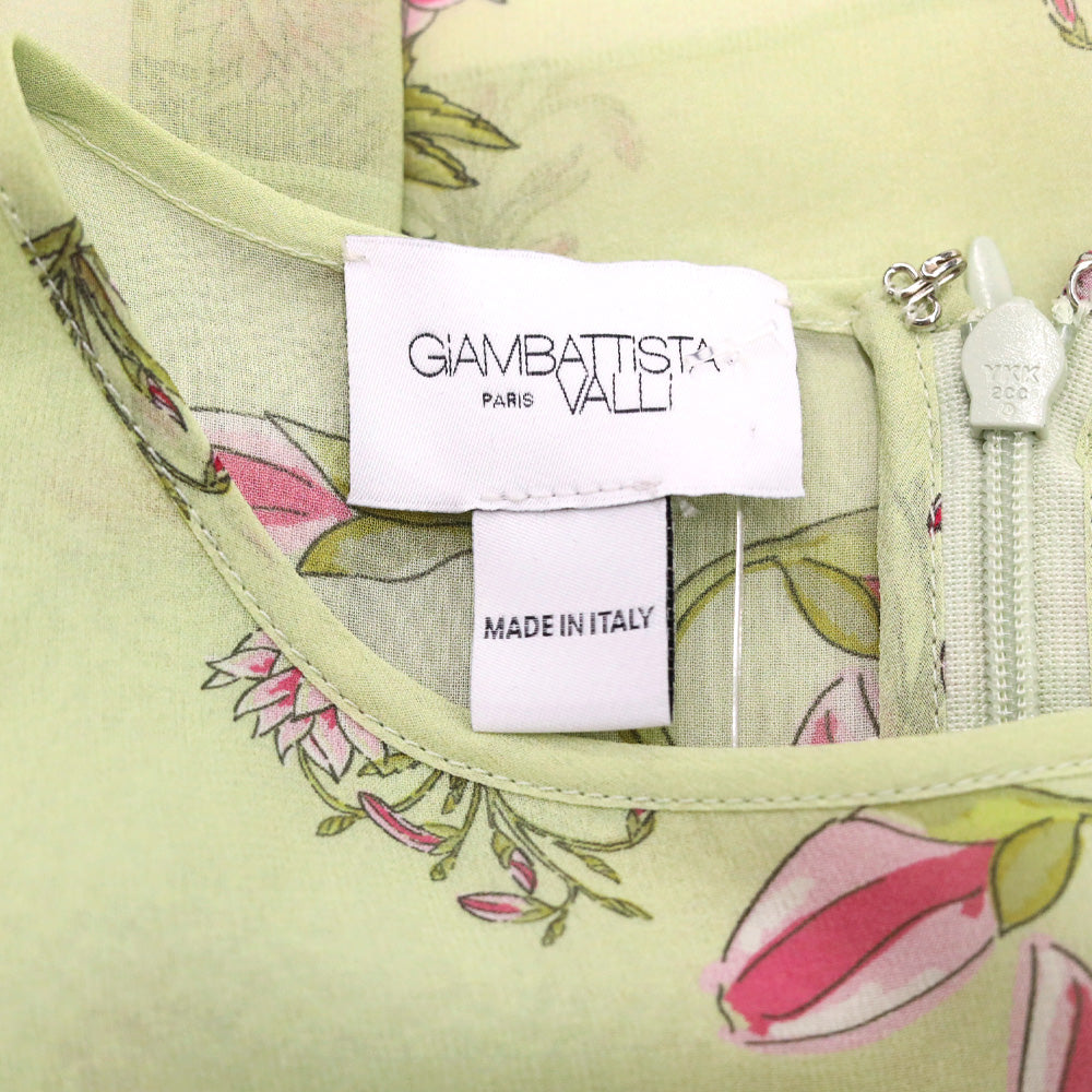Giambattista Valli Green Floral Silk Chiffon Short Ruffle Peplum Top
