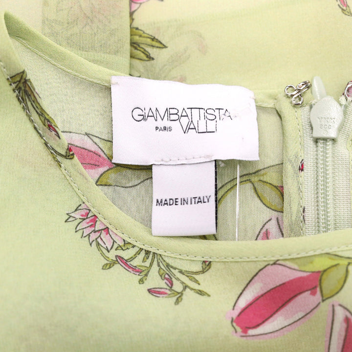 Giambattista Valli Green Floral Silk Chiffon Short Ruffle Peplum Top