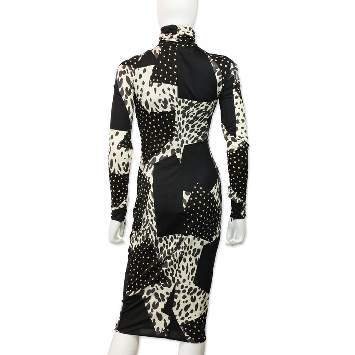 Giambattista Valli Mixed-Print Ruched Bow Silk Dress