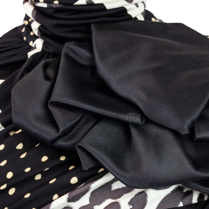 Giambattista Valli Mixed-Print Ruched Bow Silk Dress