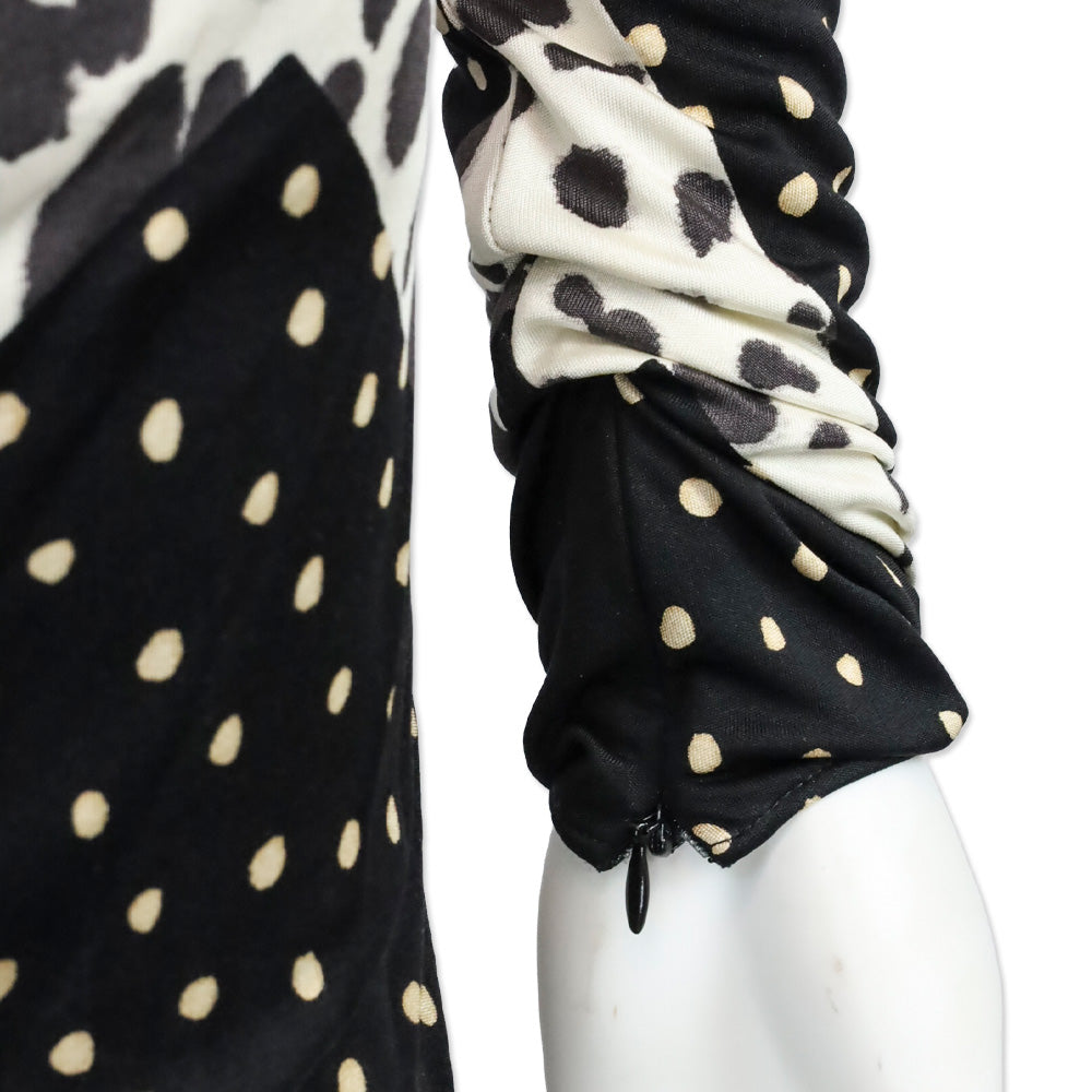 Giambattista Valli Mixed-Print Ruched Bow Silk Dress