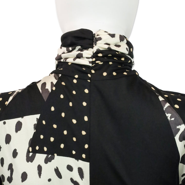 Giambattista Valli Mixed-Print Ruched Bow Silk Dress