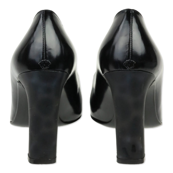Gianni Versace Black Brushed Leather White Cap Toe Pumps