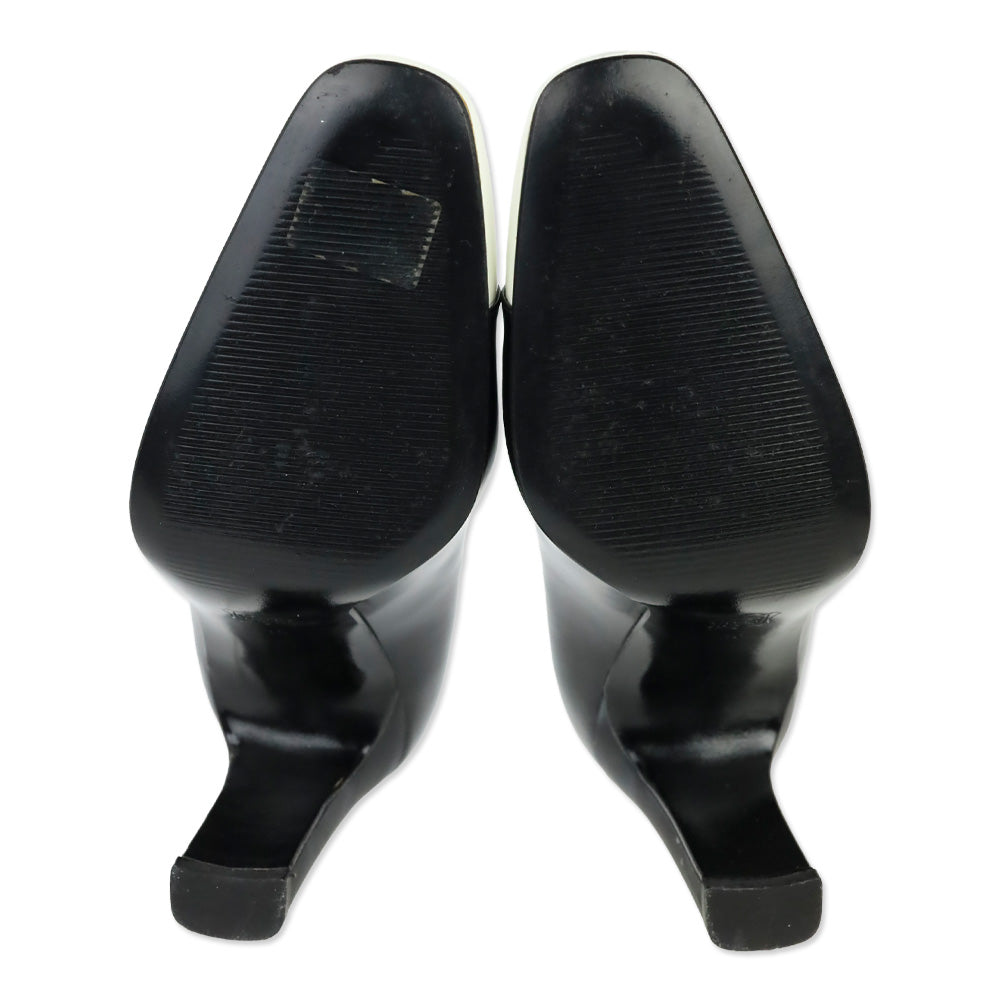 Gianni Versace Black Brushed Leather White Cap Toe Pumps