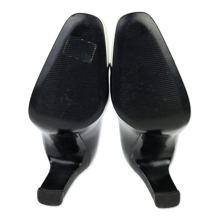 Gianni Versace Black Brushed Leather White Cap Toe Pumps