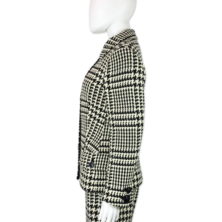 Gianni Versace Black & White Houndstooth Wool Tweed Jacket