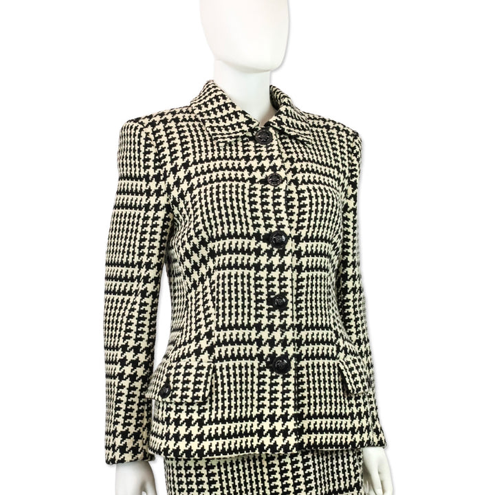 Gianni Versace Black & White Houndstooth Wool Tweed Jacket