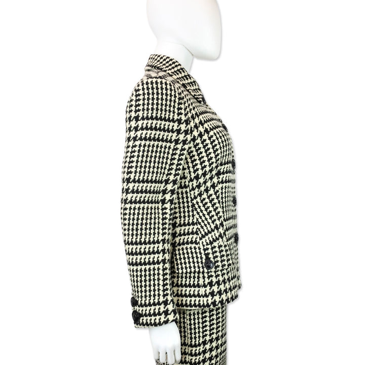 Gianni Versace Black & White Houndstooth Wool Tweed Jacket