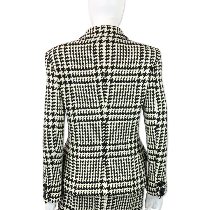 Gianni Versace Black & White Houndstooth Wool Tweed Jacket