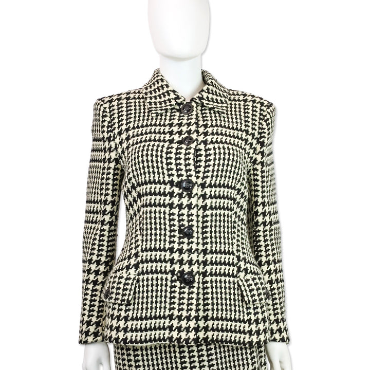 Gianni Versace Black & White Houndstooth Wool Tweed Jacket
