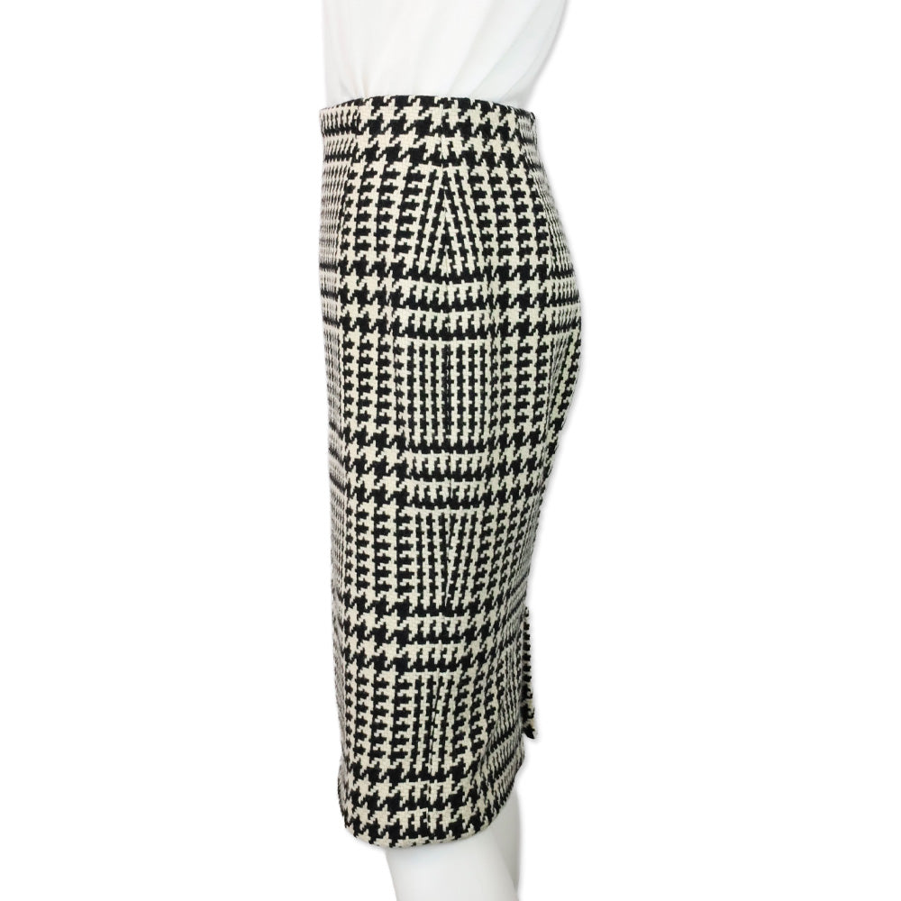 Gianni Versace Black & White Houndstooth Wool Tweed Pencil Skirt