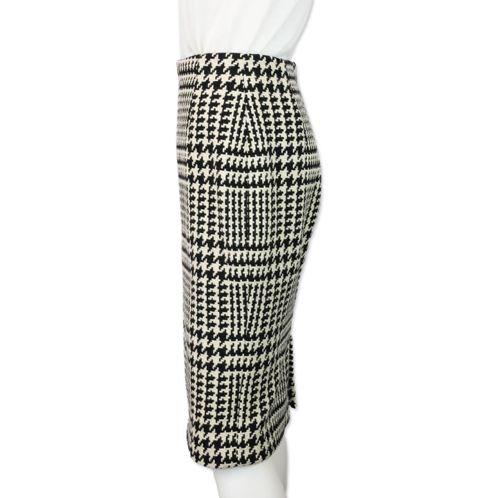 Gianni Versace Black & White Houndstooth Wool Tweed Pencil Skirt