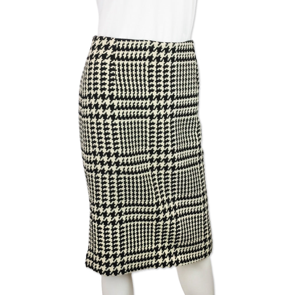 Gianni Versace Black & White Houndstooth Wool Tweed Pencil Skirt