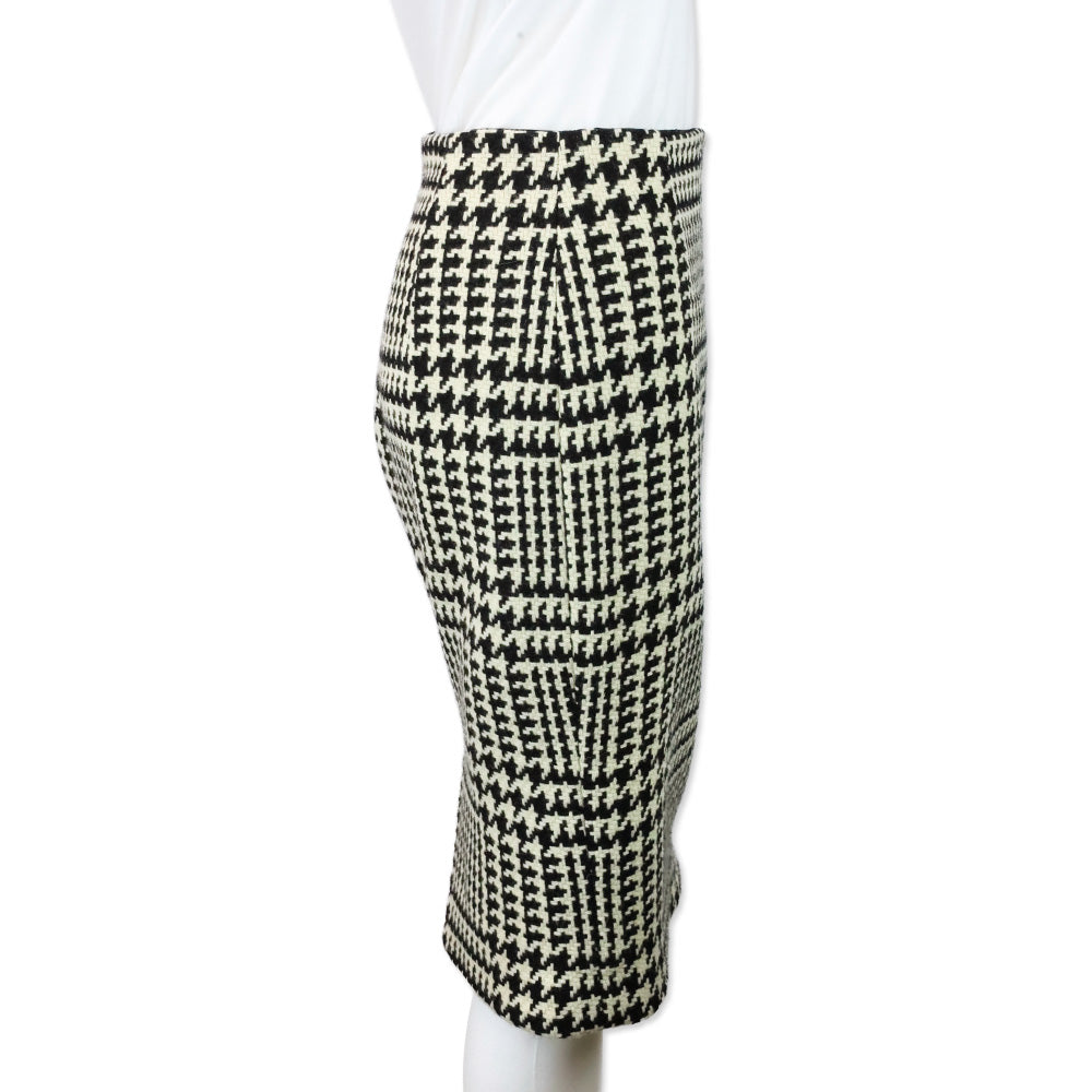 Gianni Versace Black & White Houndstooth Wool Tweed Pencil Skirt