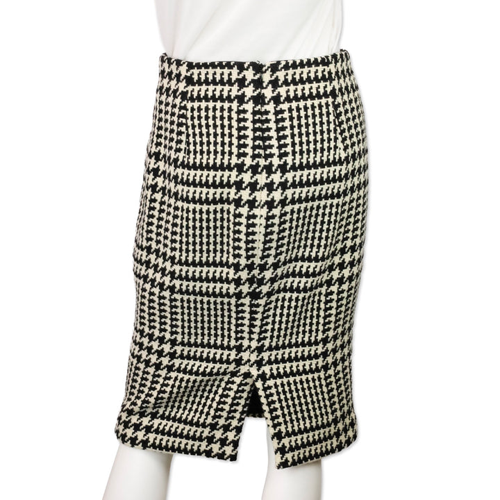 Gianni Versace Black & White Houndstooth Wool Tweed Pencil Skirt