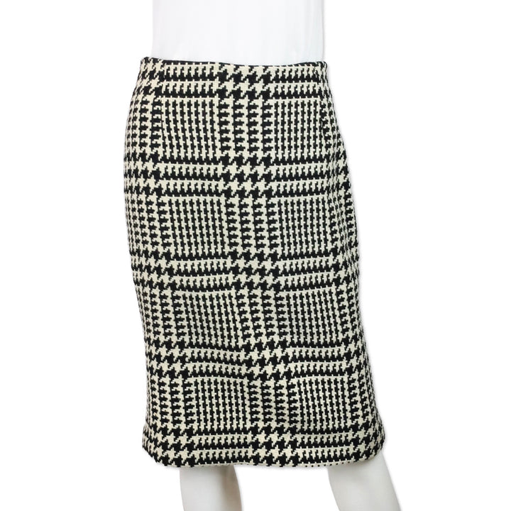 Gianni Versace Black & White Houndstooth Wool Tweed Pencil Skirt