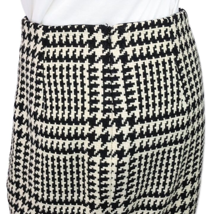 Gianni Versace Black & White Houndstooth Wool Tweed Pencil Skirt